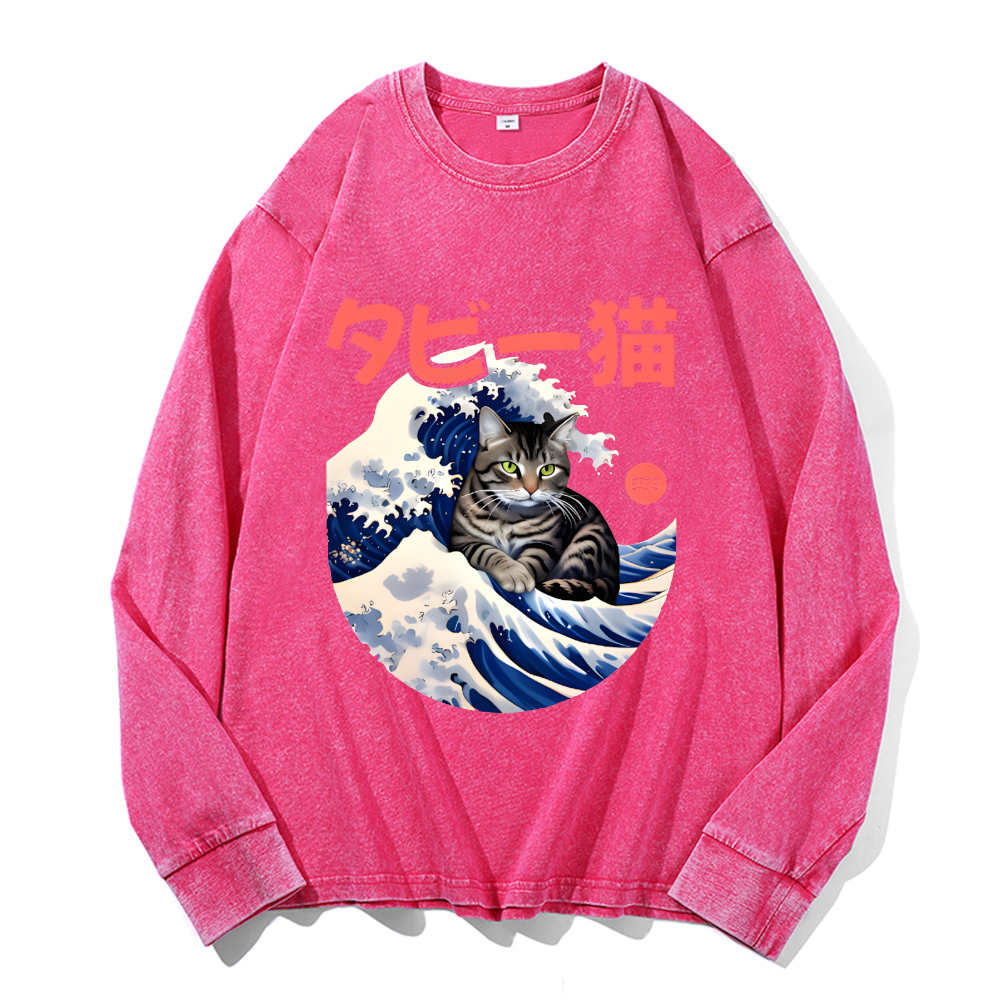 Vintage Cotton Wash Crewneck Long-Sleeve T-Shirt