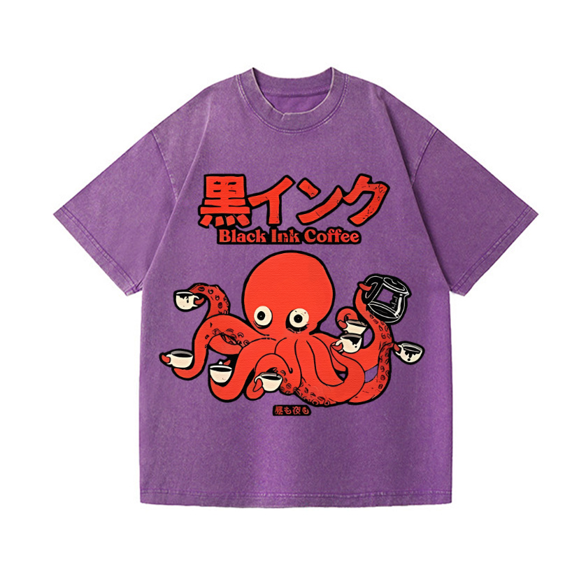 Octopus Coffee Vintage Wash Japanese Design T-Shirt