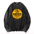 Okinawa Hattori Hanzo Komainu Vintage Cotton Wash Crewneck Long-Sleeve T-Shirt
