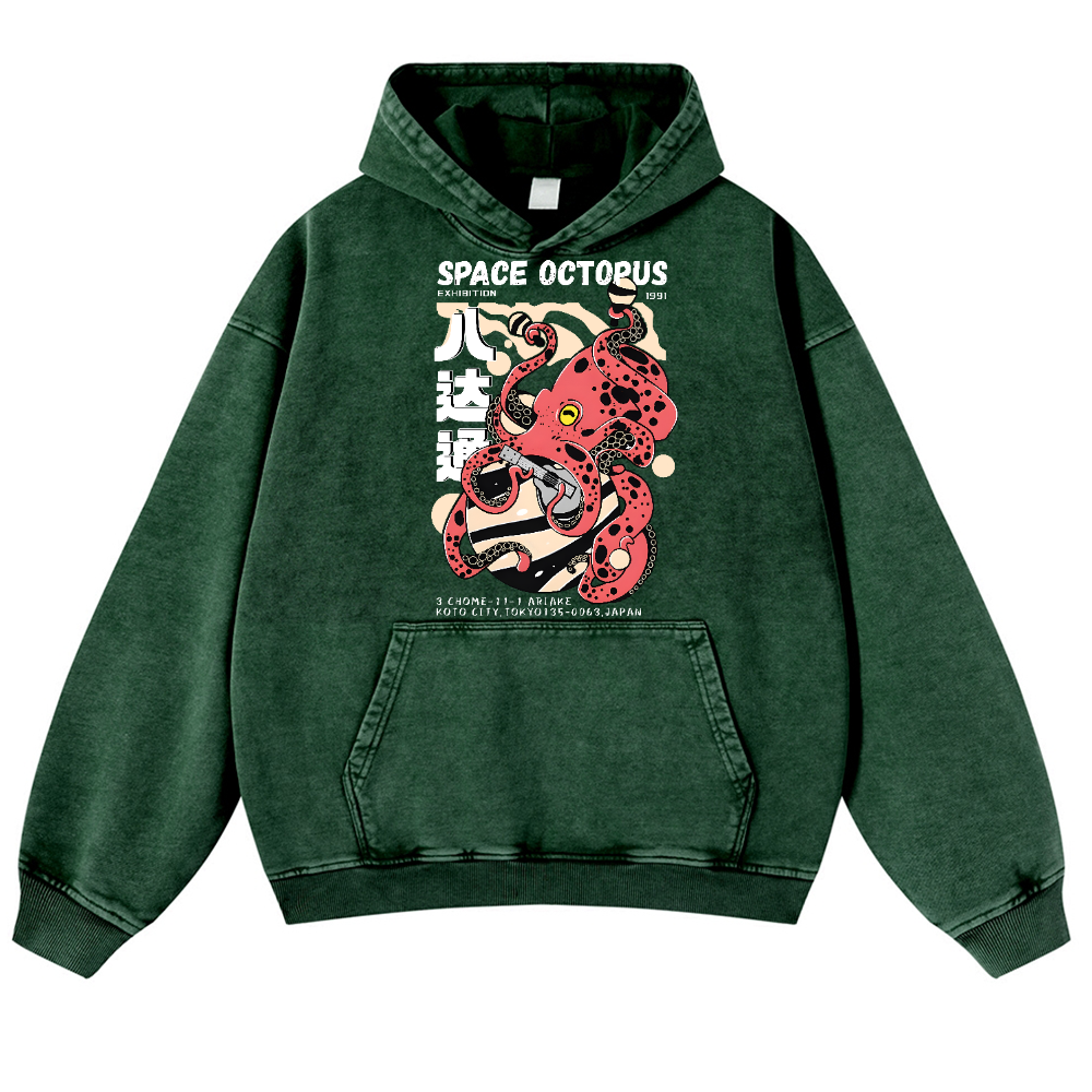 Space Octopus Vintage Washed Thick Cotton Hoodie