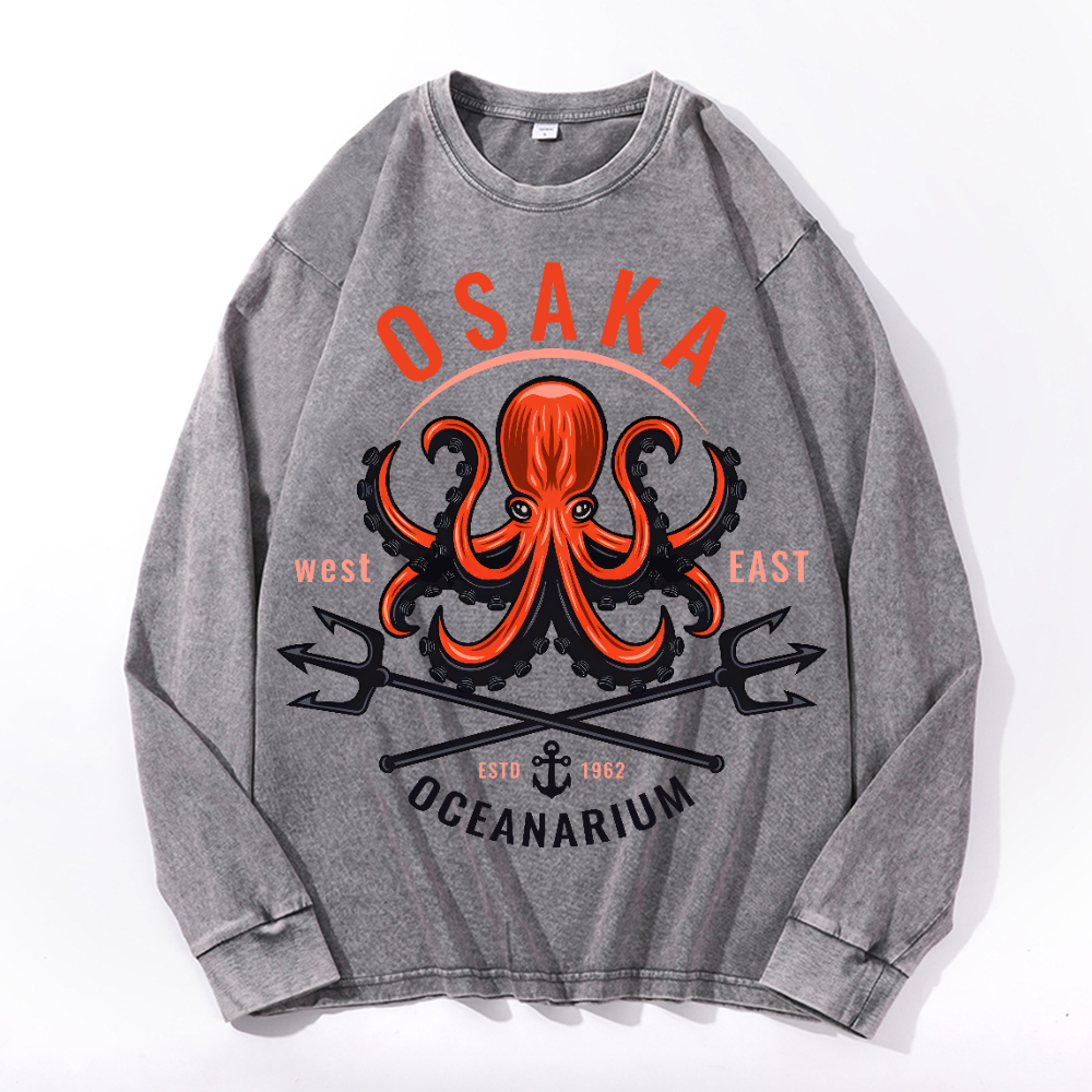 Osaka Octopus Vintage Cotton Wash Crewneck Long-Sleeve T-Shirt