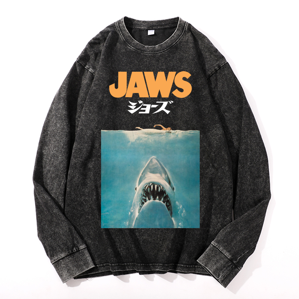 Jaws Shark Vintage Cotton Wash Long-sleeve T-shirt