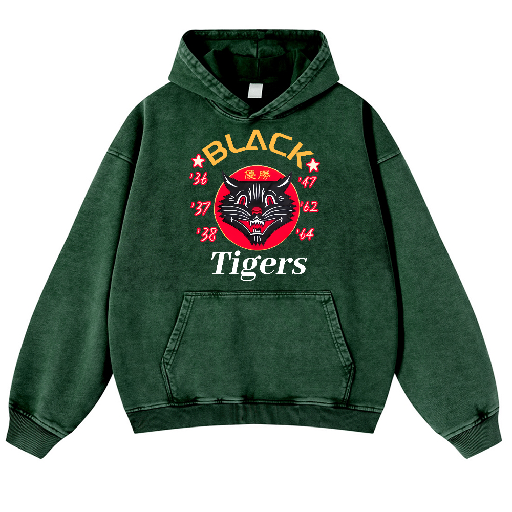 Black Tiger Vintage Washed Thick Cotton Hoodie