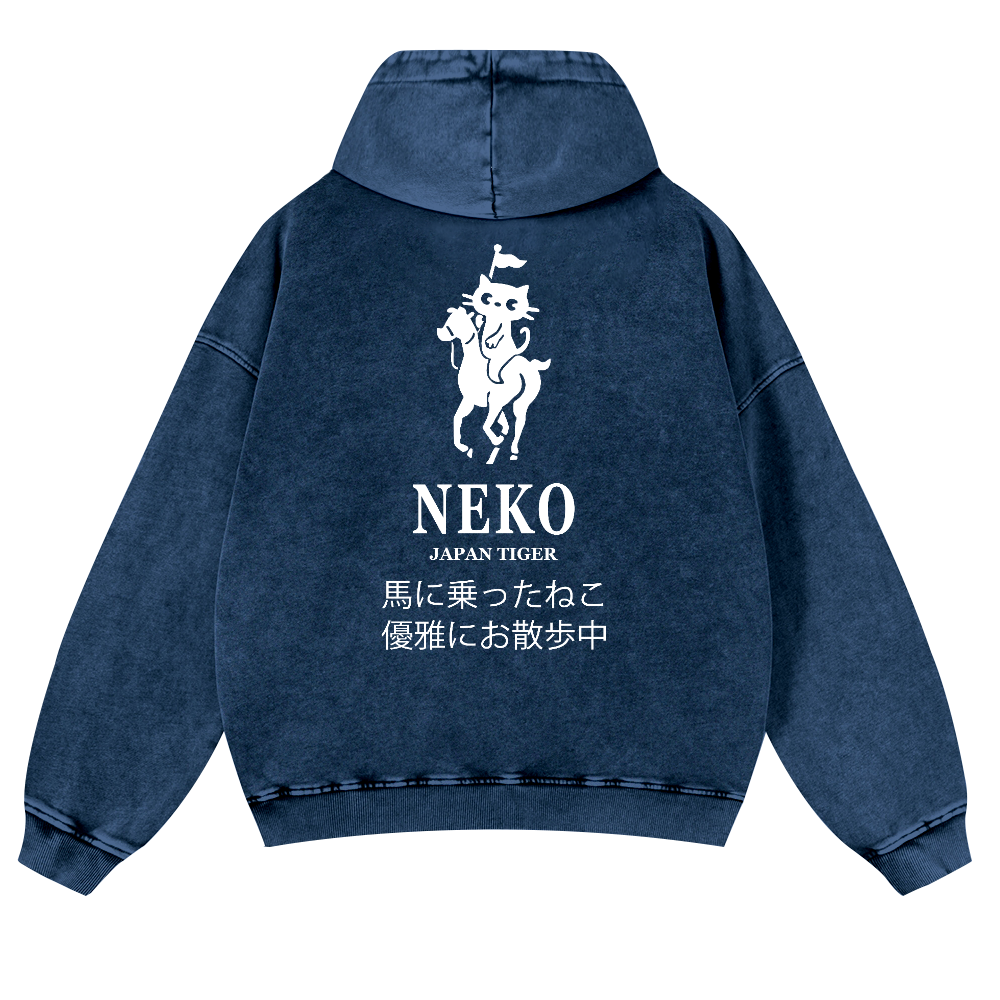 Neko Cat Vintage Washed Cotton Back Art Hoodie
