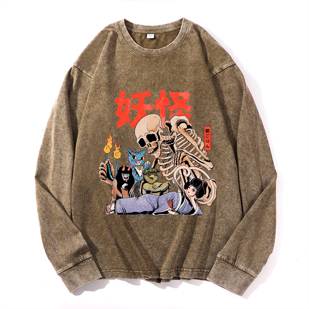 Vintage Cotton Wash Crewneck Long-Sleeve T-Shirt