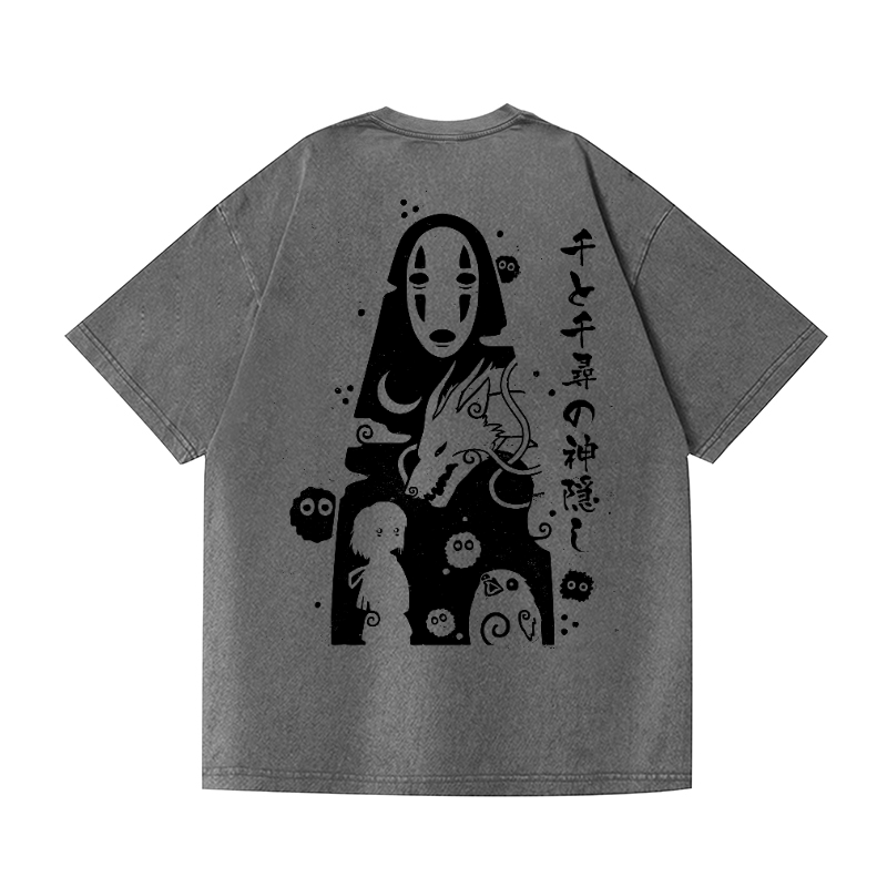 Ghibli No Face Kaonashi Vintage Wash Japanese Design Back Art T-Shirt