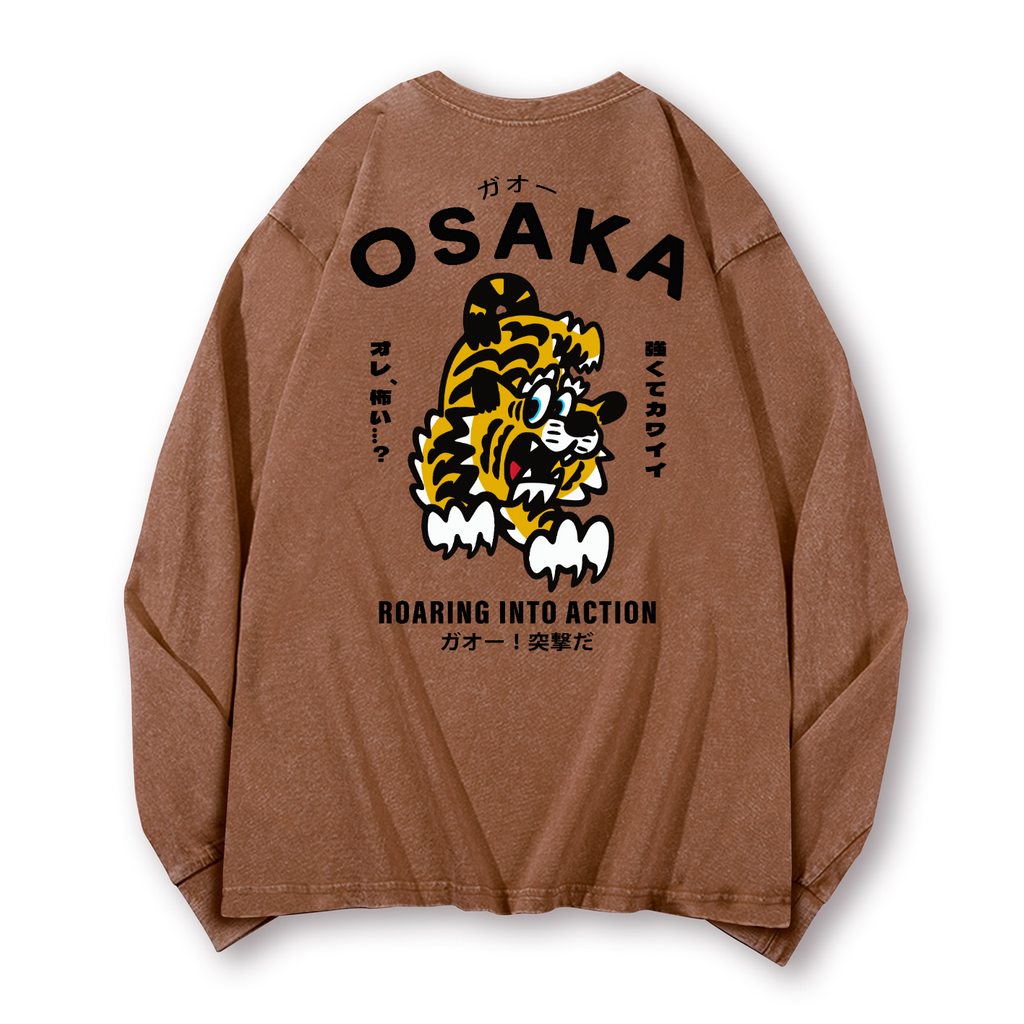 Osaka Tiger Vintage Washed Cotton Back Art Long-sleeve T-shirt