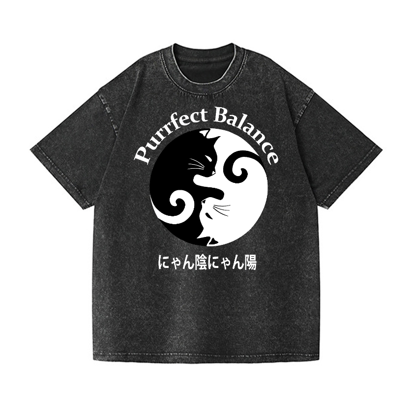 Purrfect Balance Cat Vintage Wash Japanese Design T-Shirt