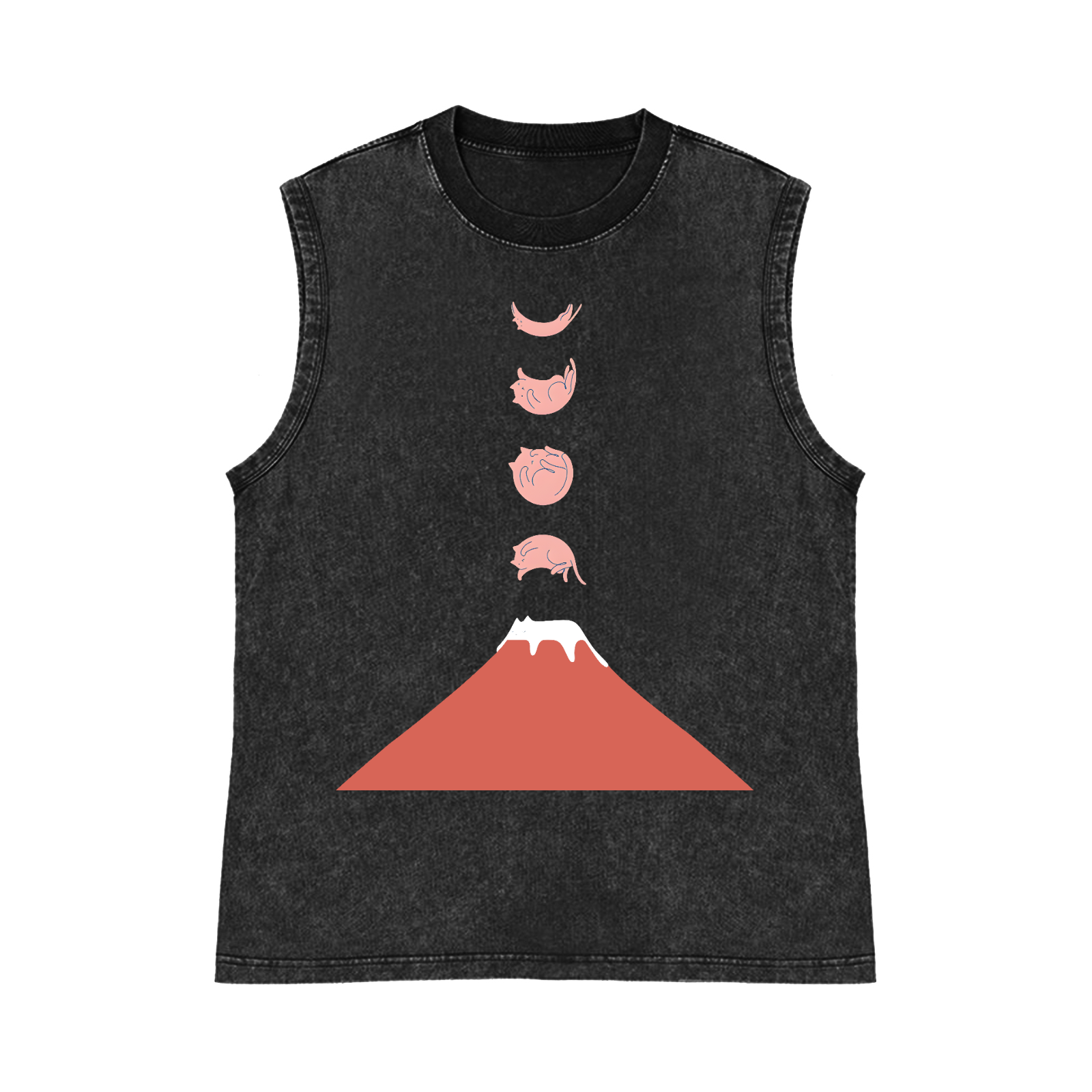 Mount FUJI Moon Cat Pure Cotton Wash-Dyed Sleeveless Tank Top