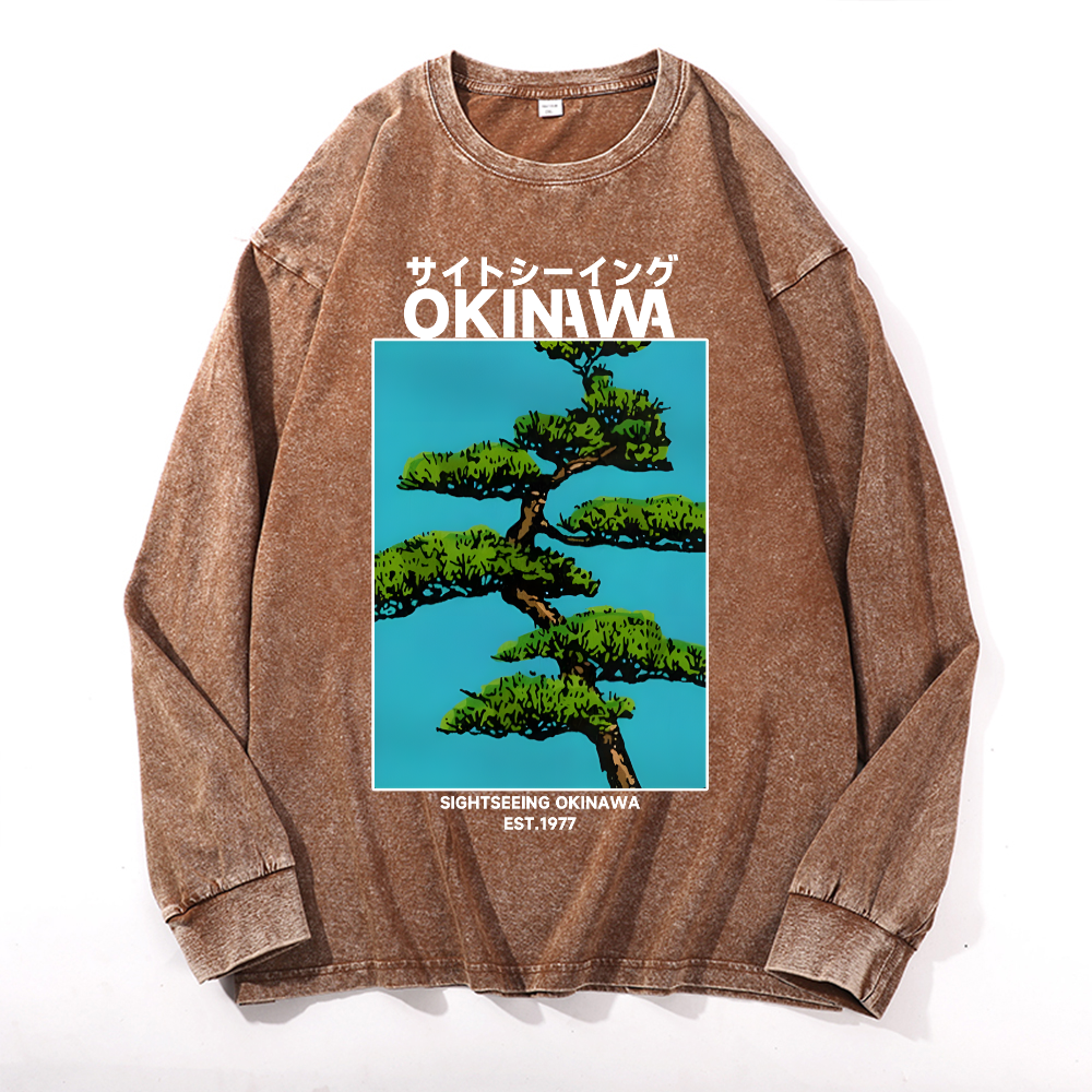Okinawa Vintage Cotton Wash Crewneck Long-Sleeve T-Shirt