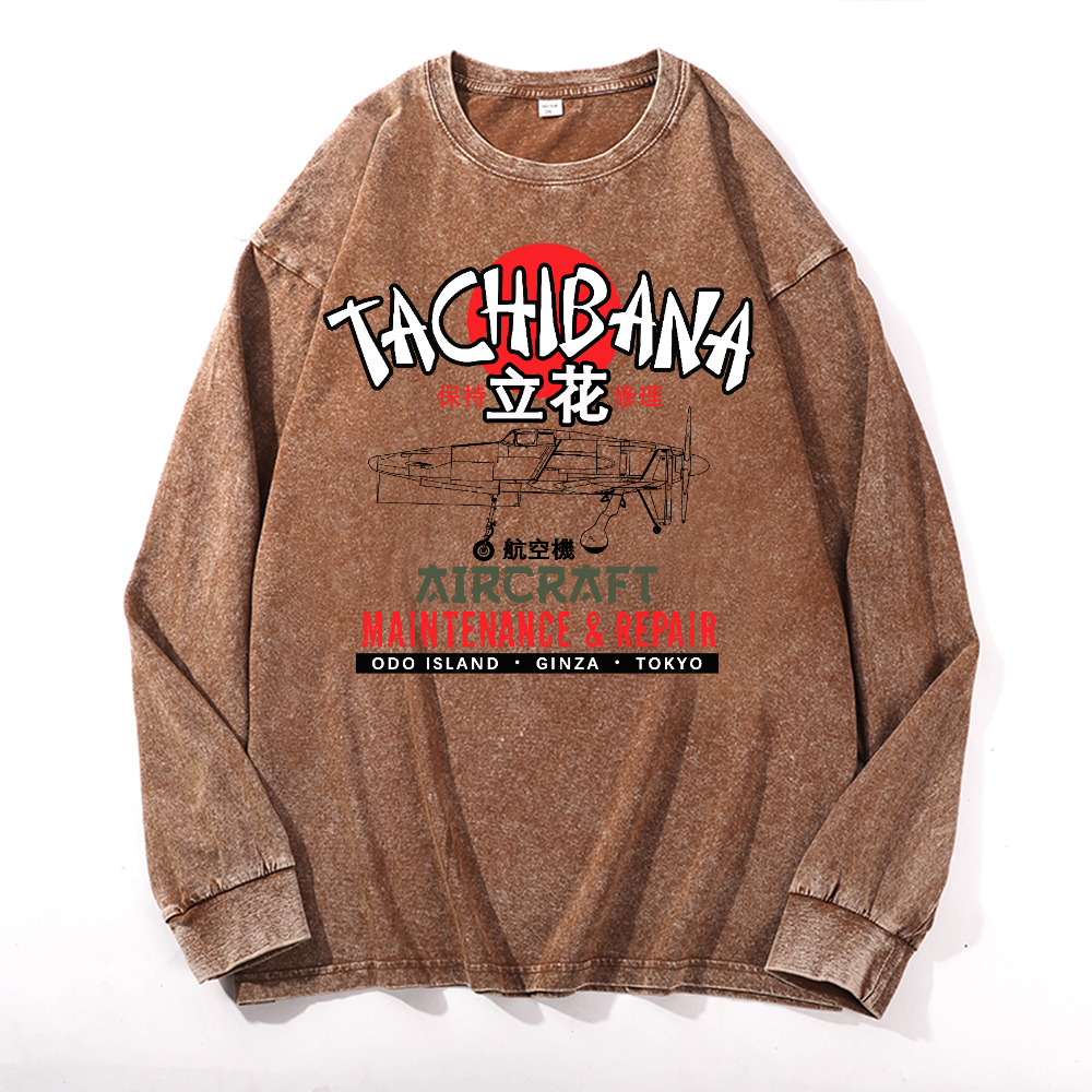 Tachibana Aircraft Vintage Cotton Wash Long-sleeve T-shirt