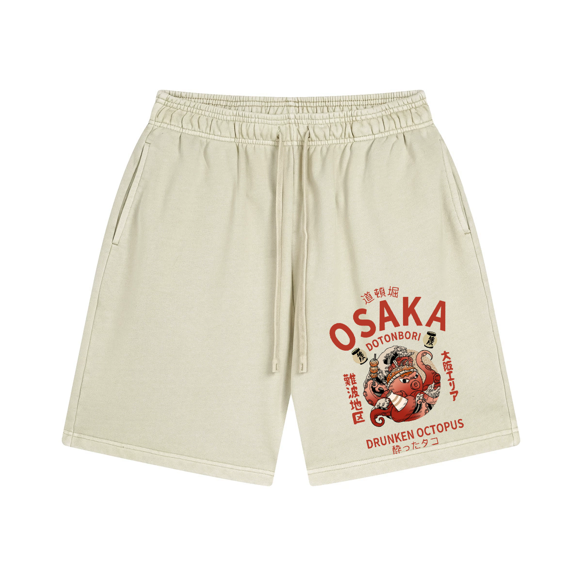 Osaka Dotonbori Drunken Octopus Vintage Pure Thick Cotton Shorts