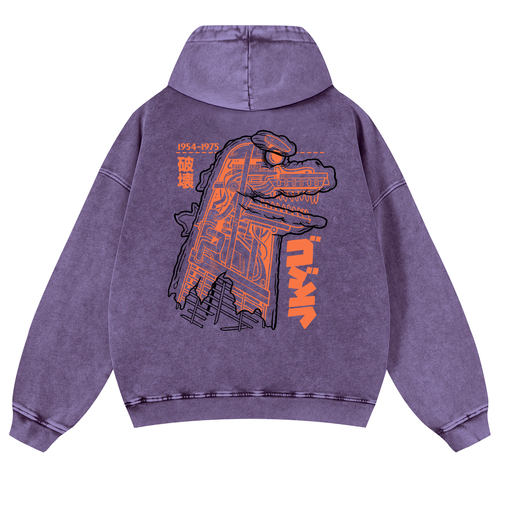 Kaiju Vintage Washed Cotton Back Art Hoodie