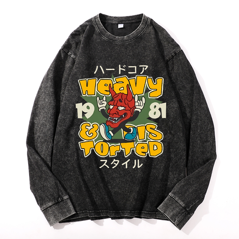 Vintage Cotton Wash Crewneck Long-Sleeve T-Shirt
