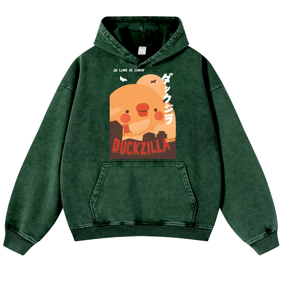 Duck Kaiju Vintage Washed Thick Cotton Hoodie