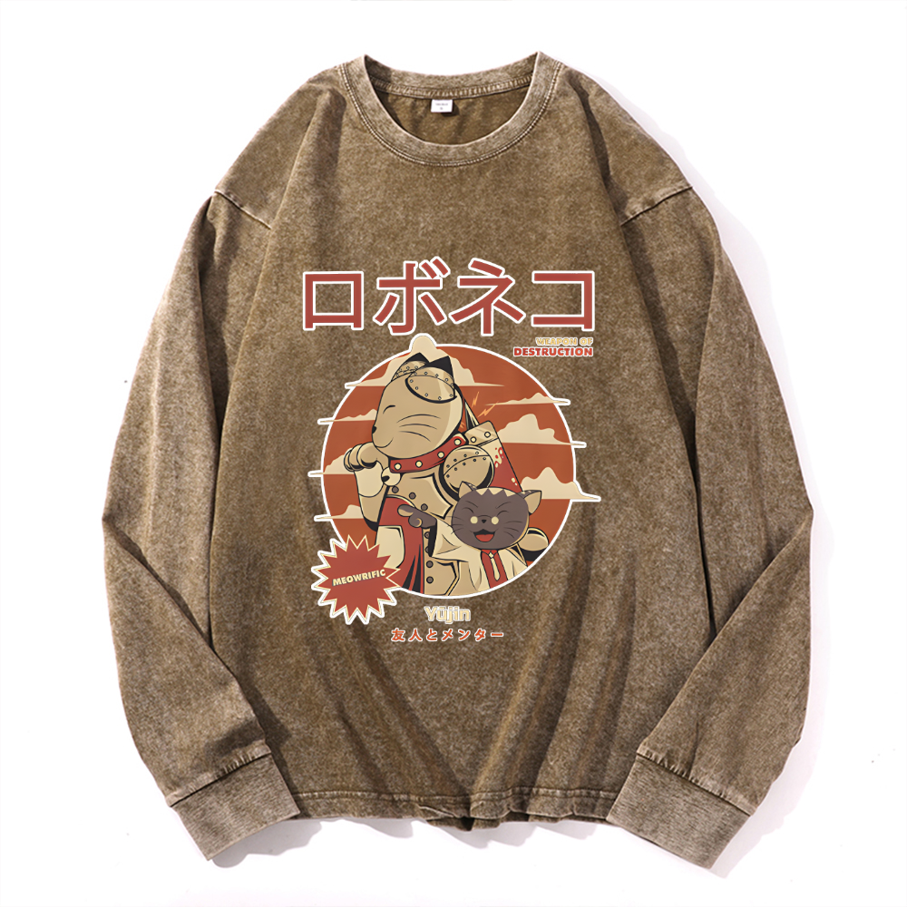 Vintage Cotton Wash Crewneck Long-Sleeve T-Shirt