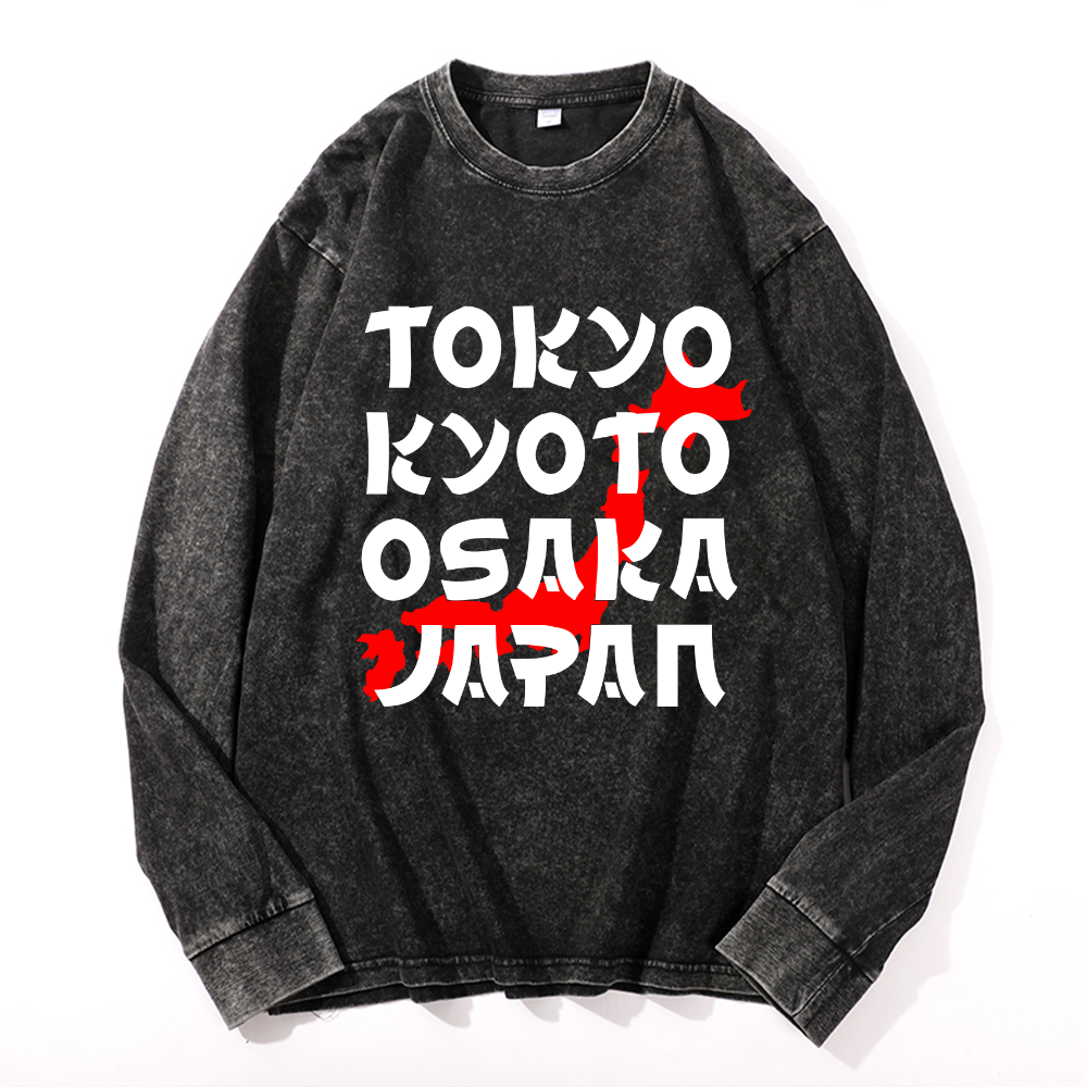 Vintage Cotton Wash Crewneck Long-Sleeve T-Shirt