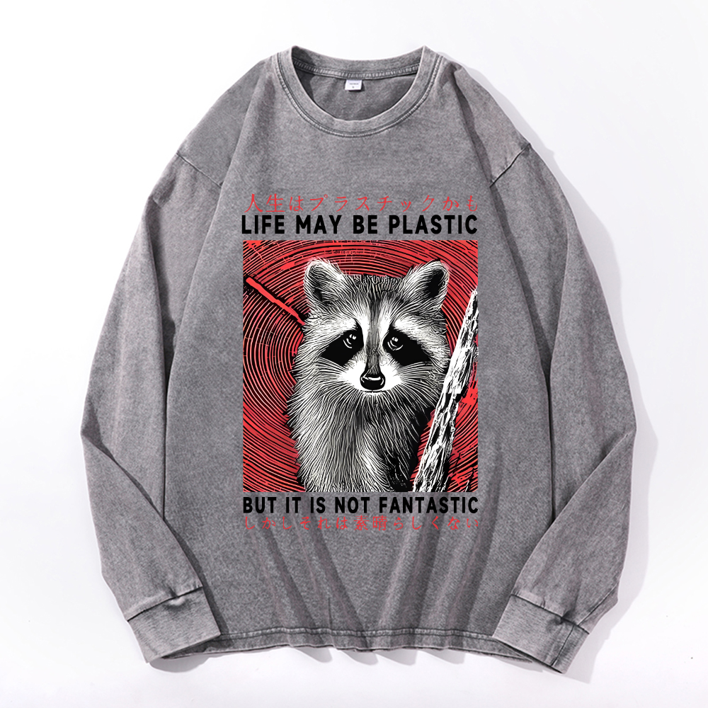 Vintage Cotton Wash Crewneck Long-Sleeve T-Shirt