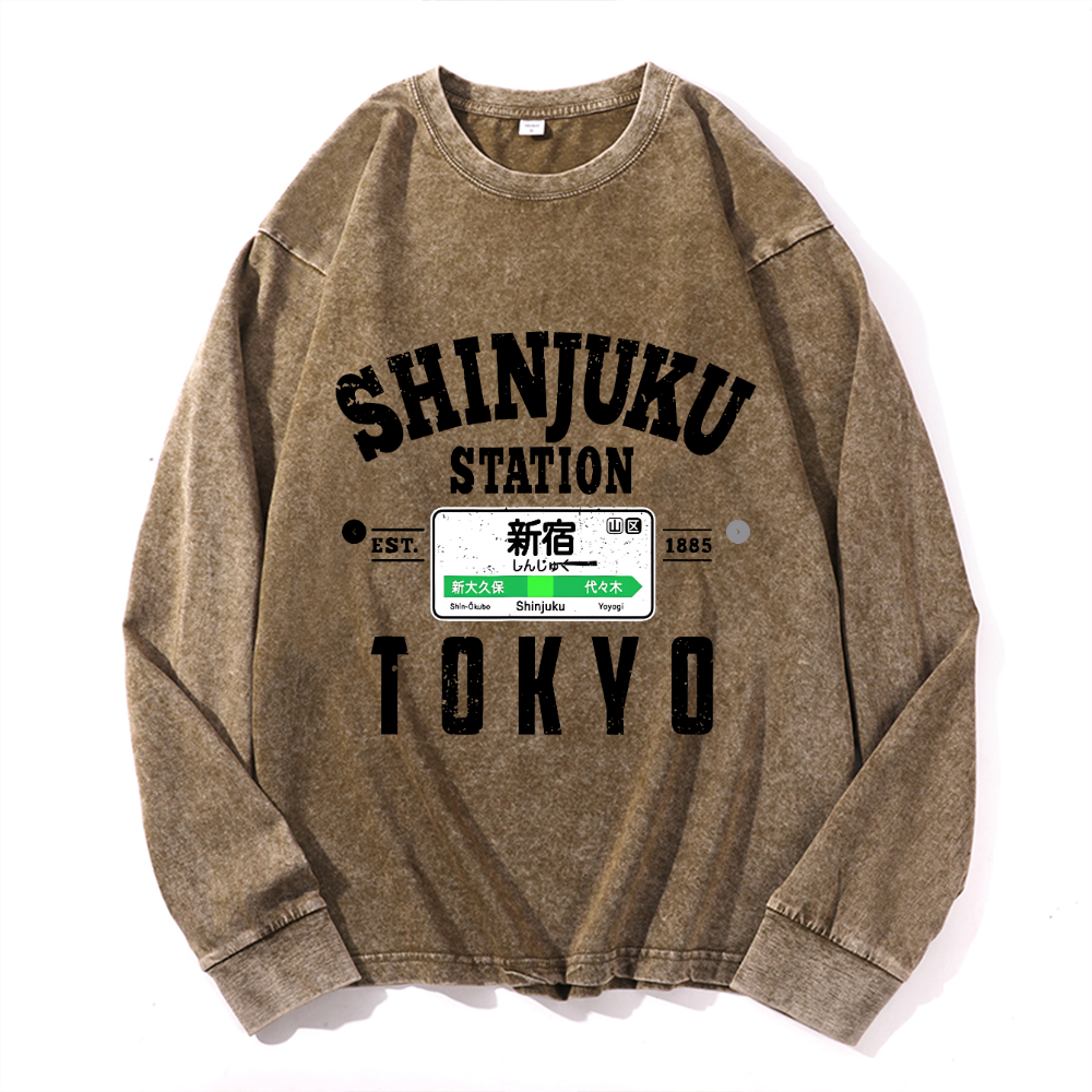Vintage Cotton Wash Crewneck Long-Sleeve T-Shirt