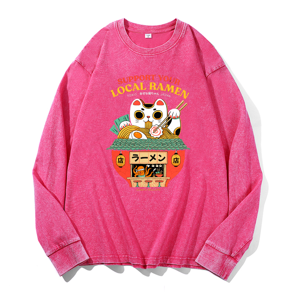 Vintage Cotton Wash Crewneck Long-Sleeve T-Shirt