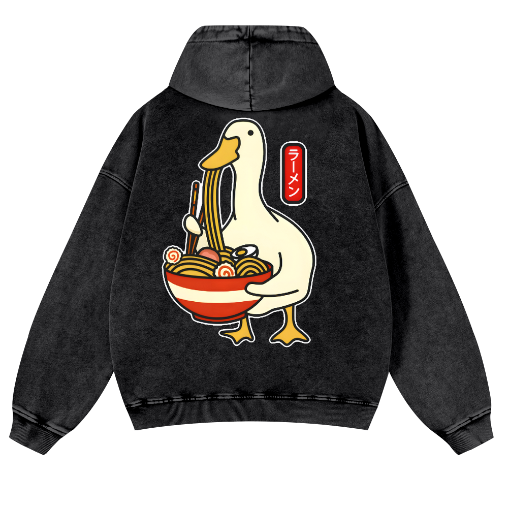 Ramen Duck Vintage Washed Cotton Back Art Hoodie