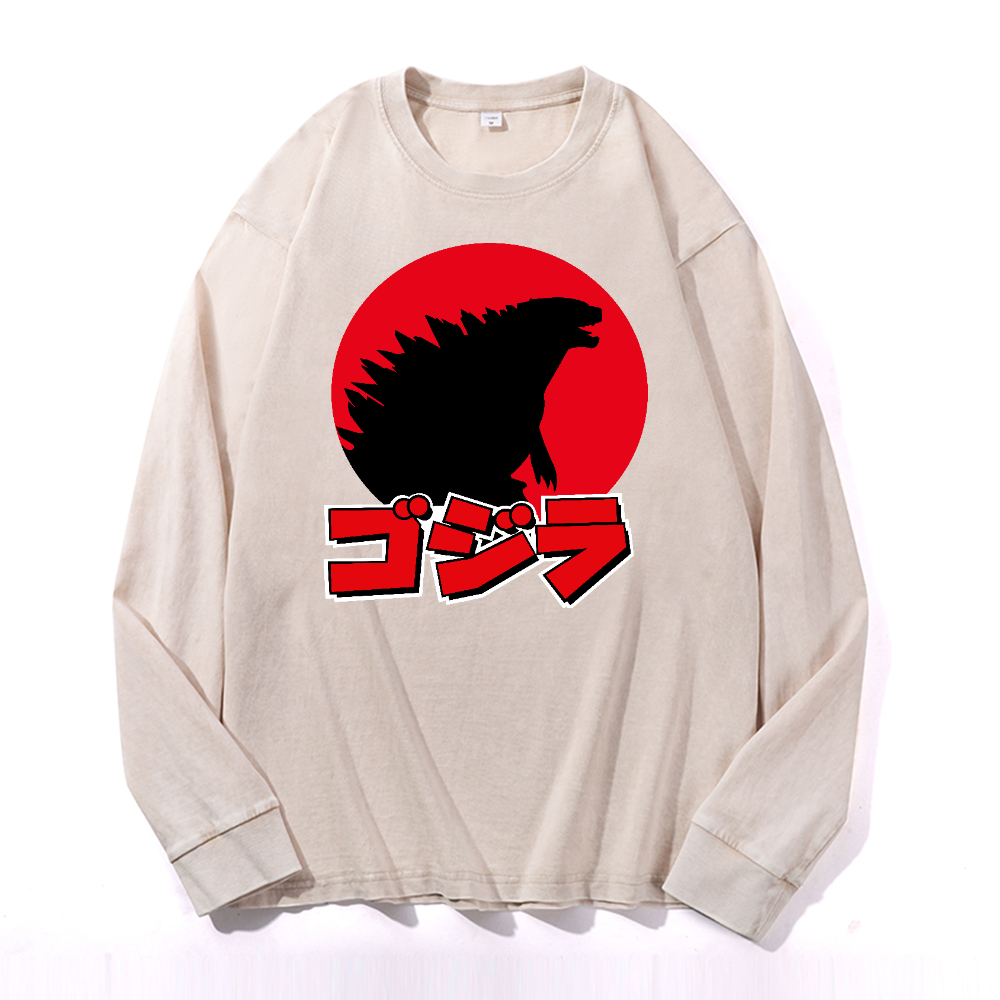 Kaiju Vintage Cotton Wash Crewneck Long-Sleeve T-Shirt