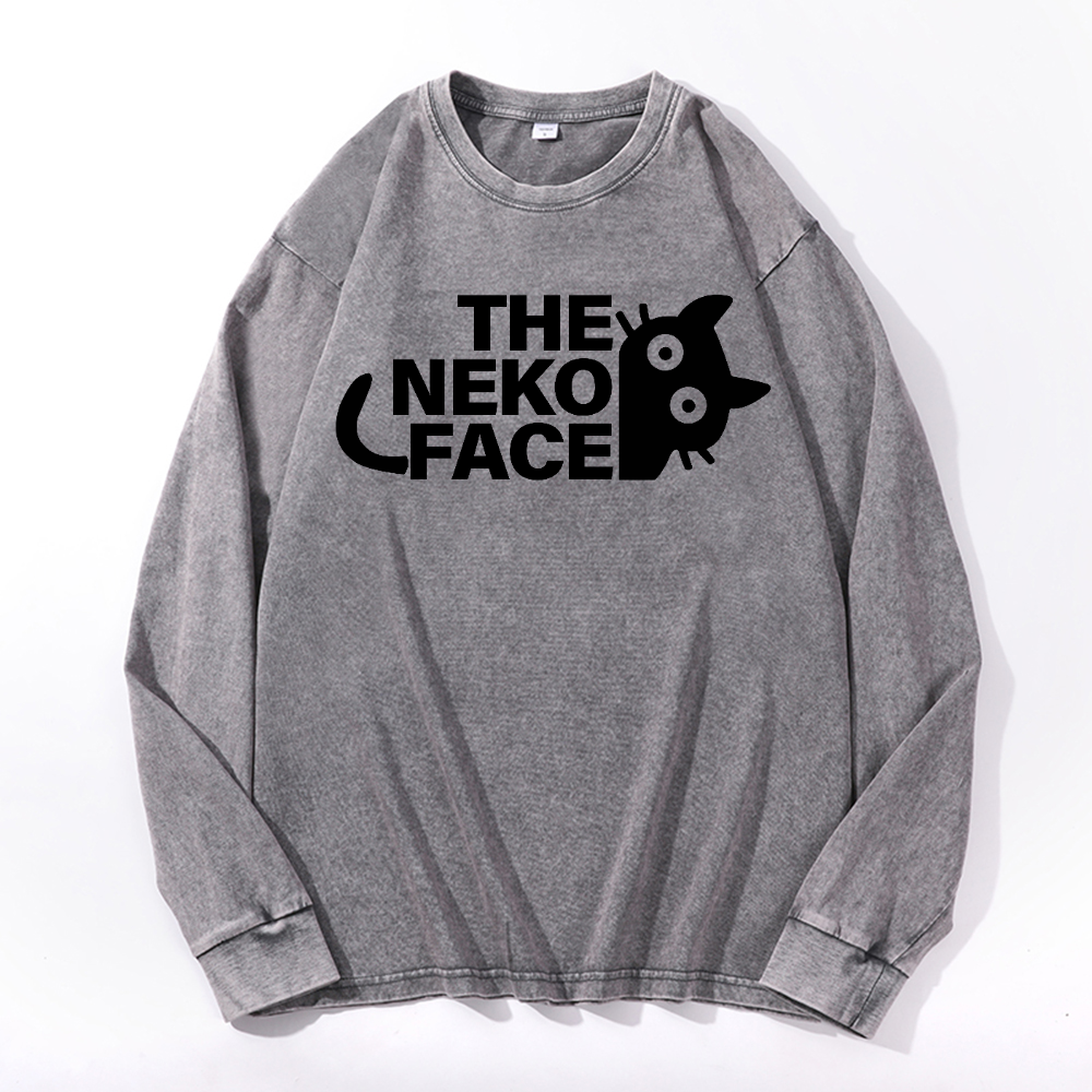 The Neko Face Vintage Cotton Wash Long-sleeve T-shirt