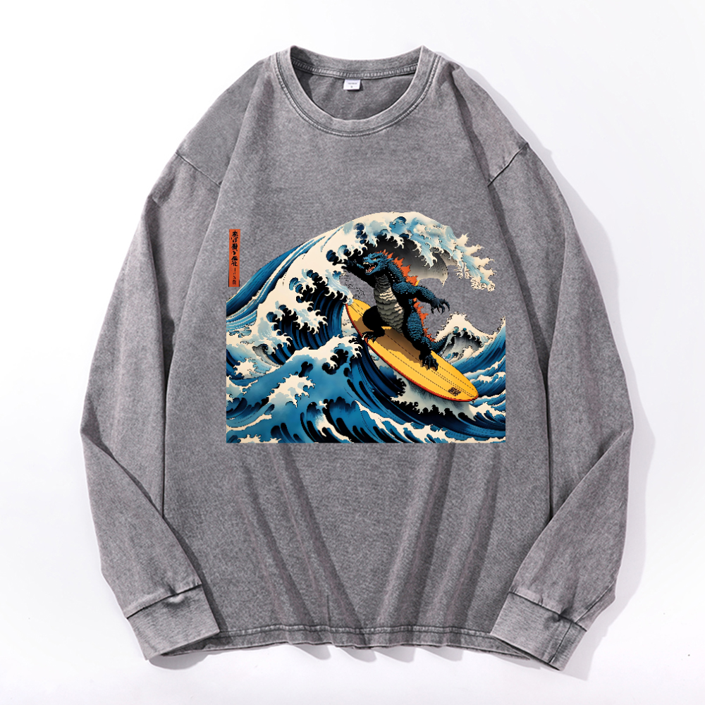 Vintage Cotton Wash Crewneck Long-Sleeve T-Shirt