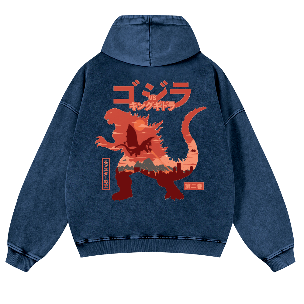 Kaiju vs. King Ghidorah Showdown Vintage Washed Cotton Back Art Hoodie