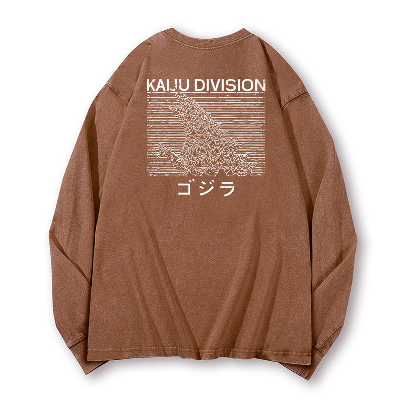 Kaiju Kaiju Monster Division Vintage Washed Cotton Back Art Long-sleeve T-shirt