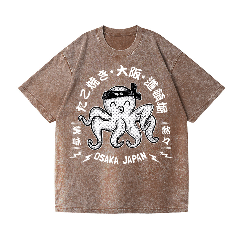 Octopus Takoyaki Osaka Japan Vintage Wash Japanese Design T-Shirt