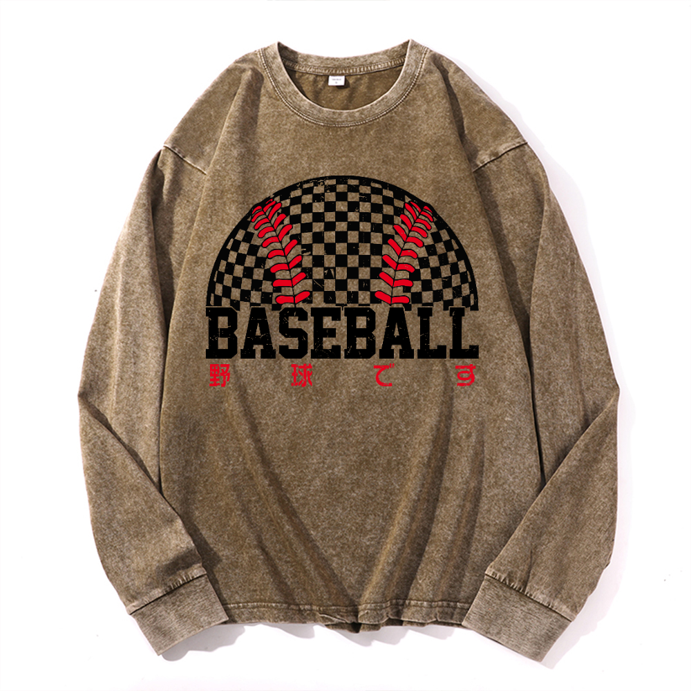 Baeball Vintage Cotton Wash Long-sleeve T-shirt