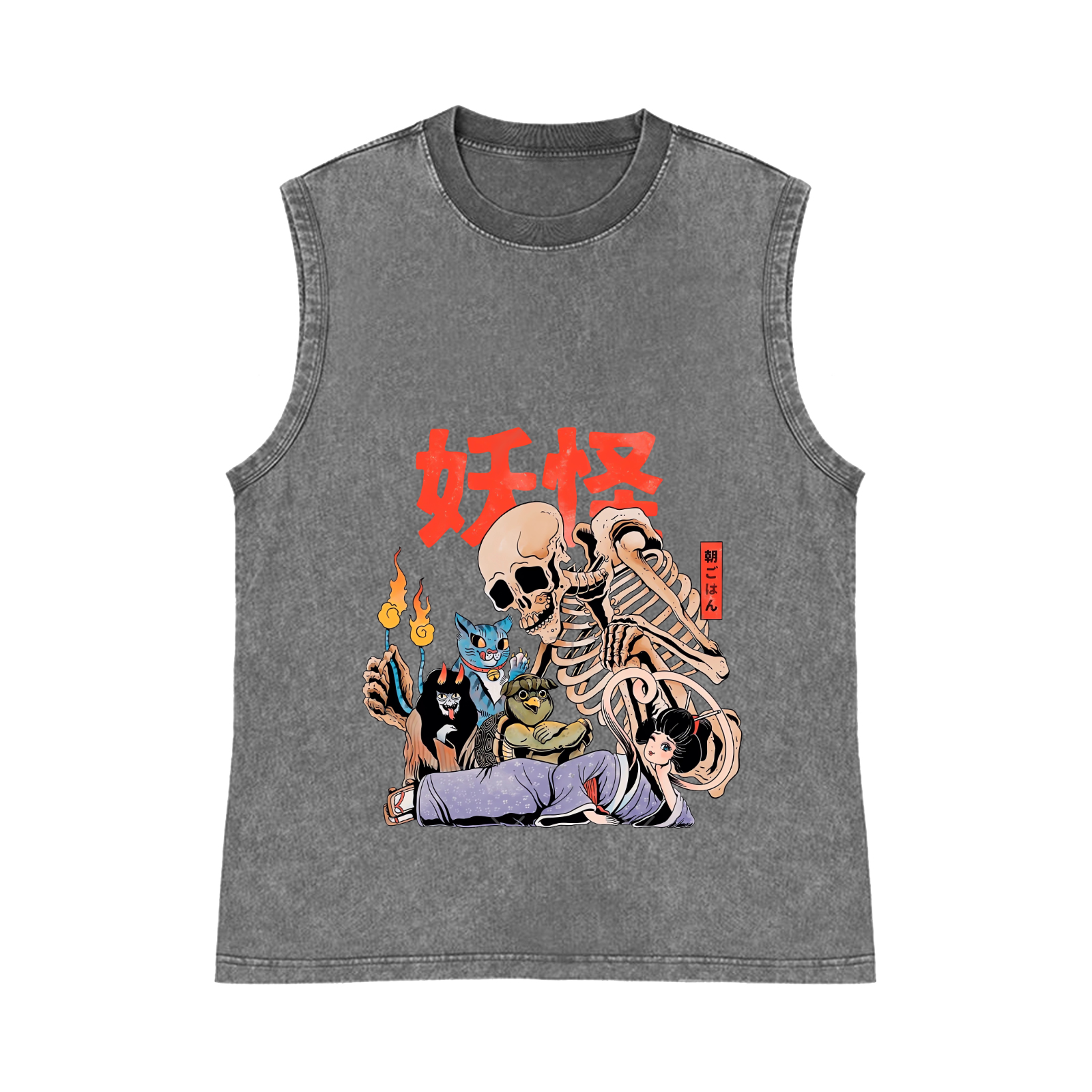 A Mysterious Group of Japanese Yokai Catzilla Pure Cotton Wash-Dyed Sleeveless Tank Top