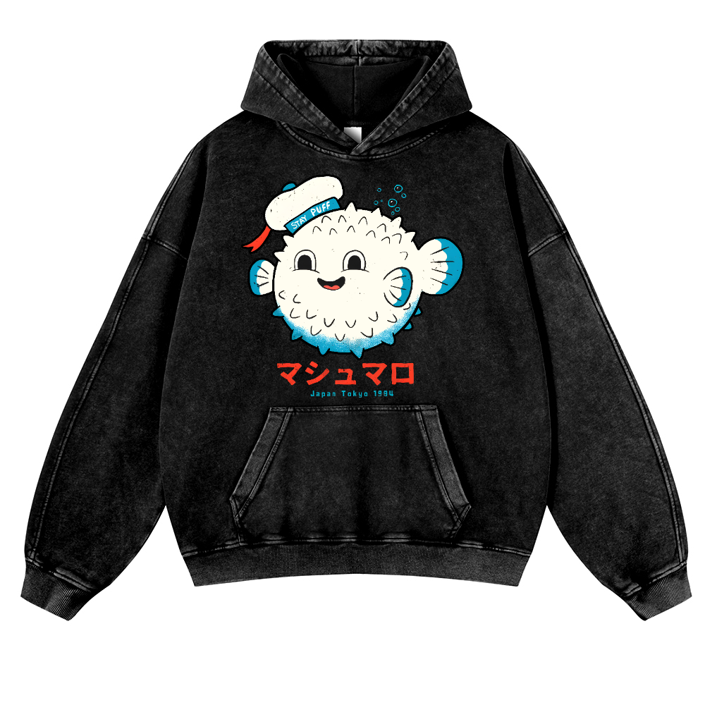 Puffer Fish Vintage Washed Thick Cotton Hoodie