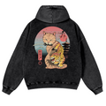 Japanese Cat Tiger Vintage Washed Cotton Back Art Hoodie