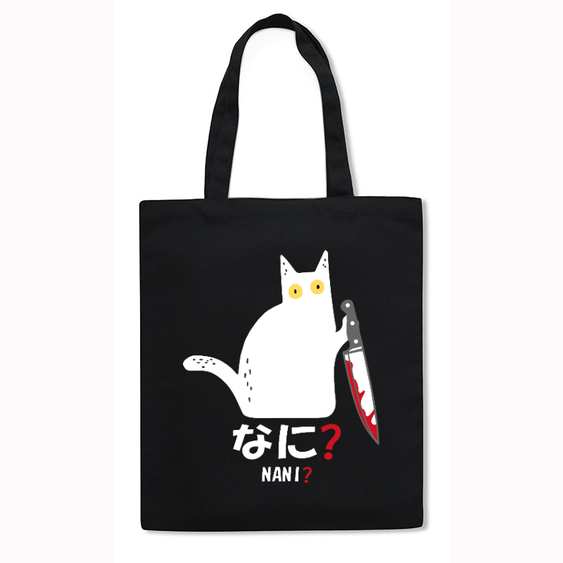 The Black Cat with a Knife Japanese Style Canvas Tote Bag