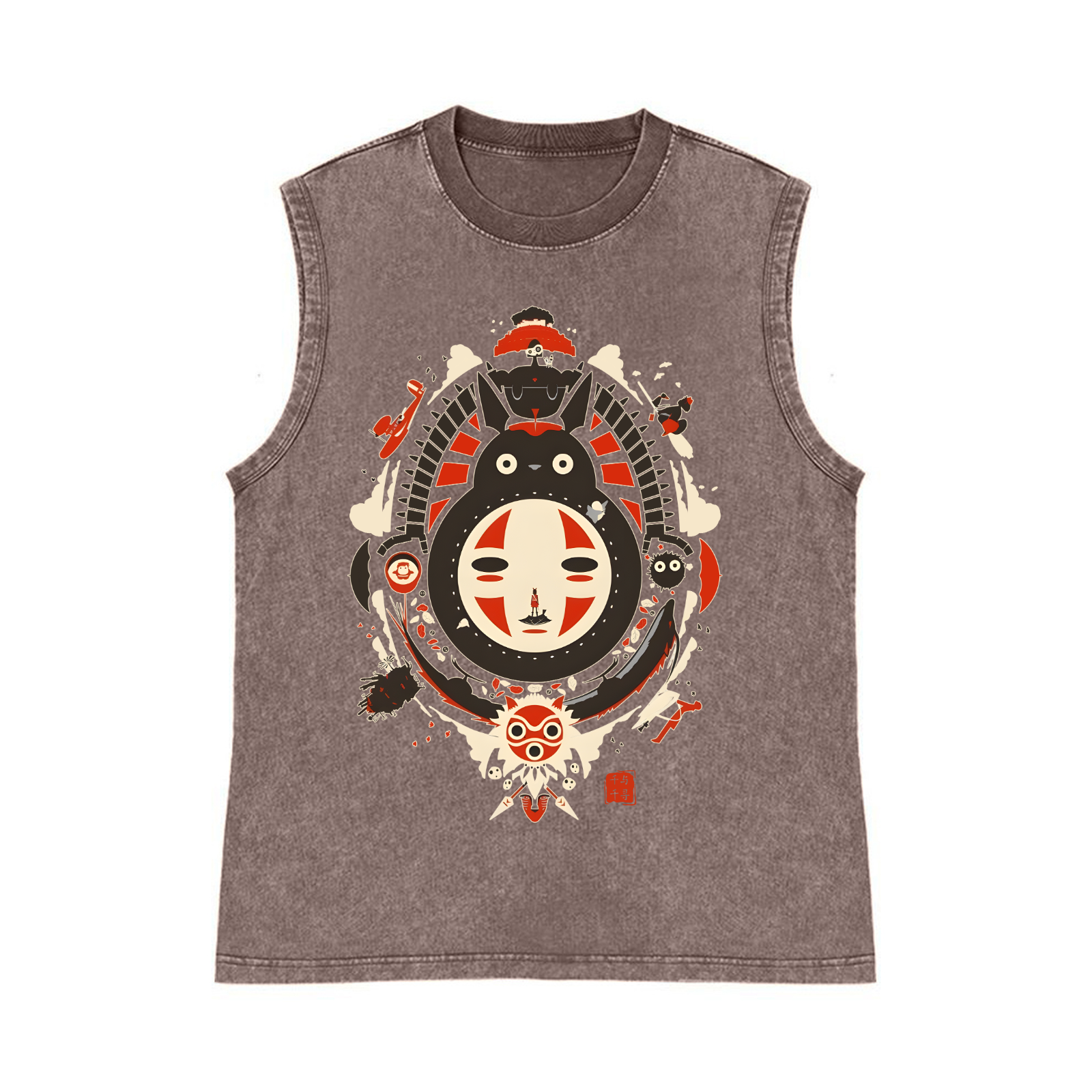Ghibli Totoro No Face Kaonashi Pure Cotton Wash-Dyed Sleeveless Tank Top
