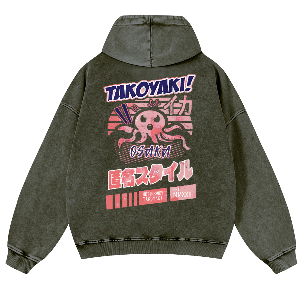 Octopus Takoyaki Vintage Washed Cotton Back Art Hoodie