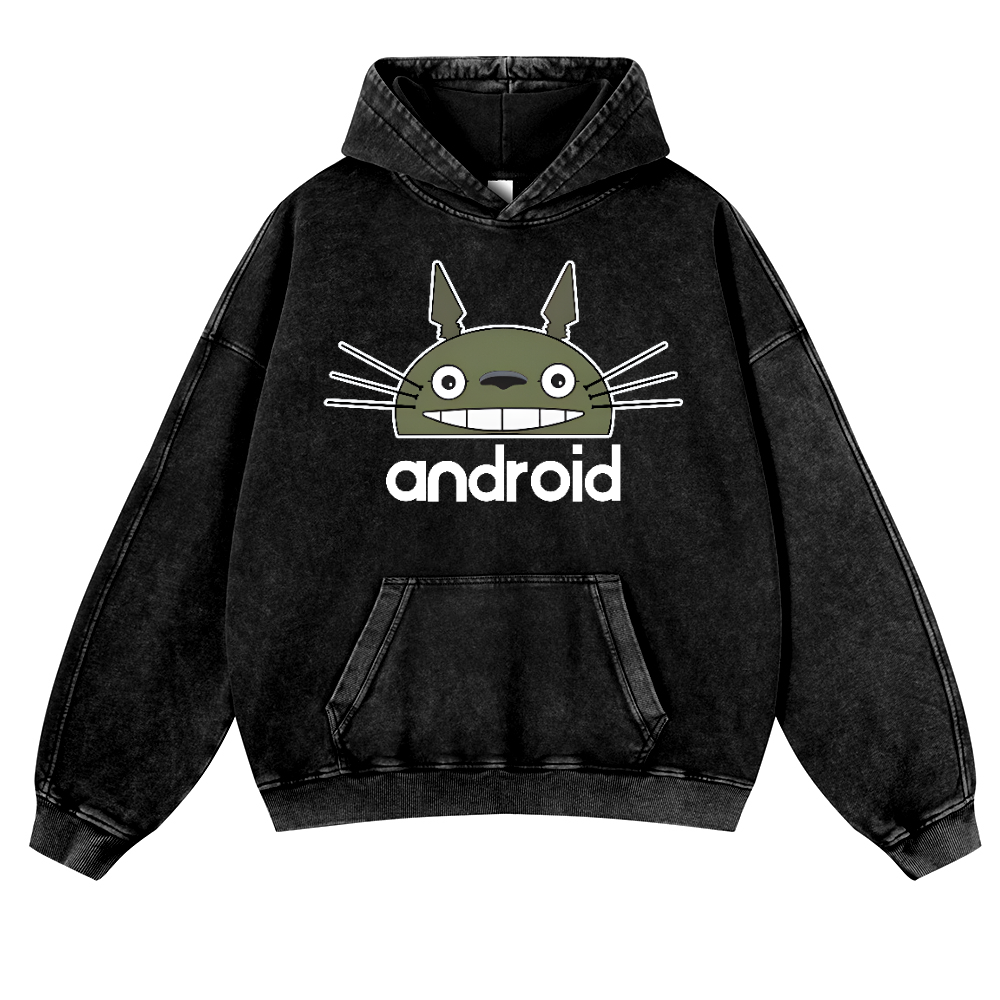 Ghibli Totoro Android Vintage Washed Thick Cotton Hoodie