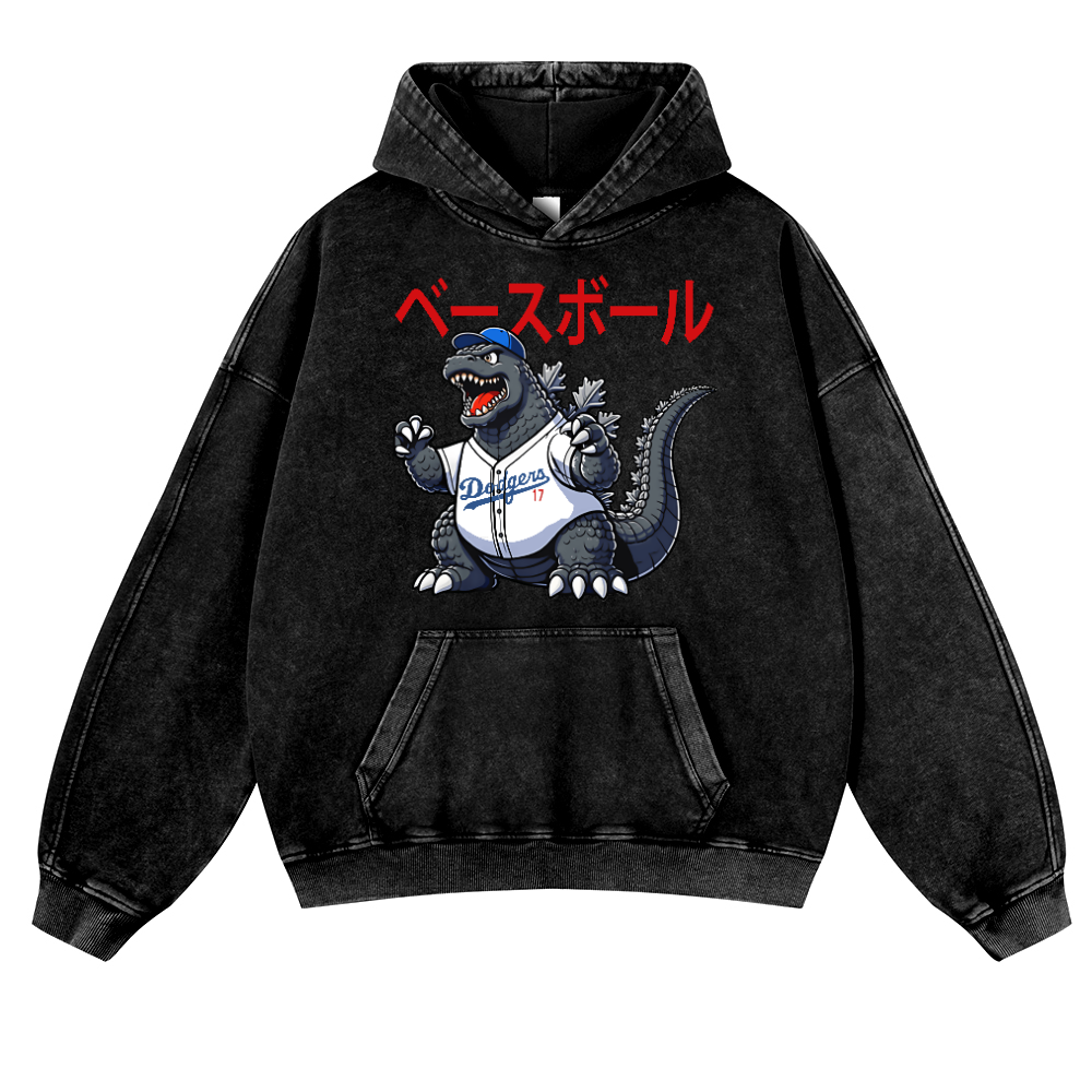 Dodgers Kaiju 17  Baseball Vintage Washed Thick Cotton Hoodie