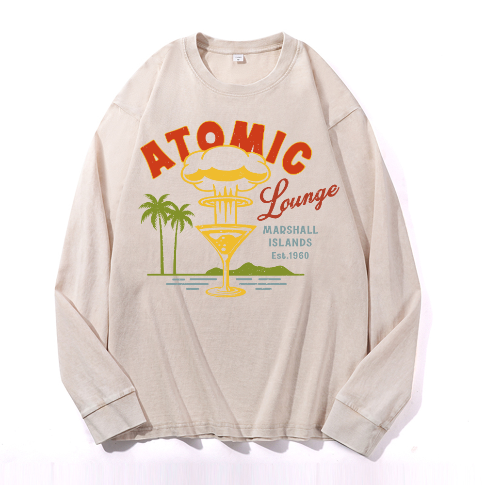 Hiroshima Atomic Marshall Island Vintage Cotton Wash Crewneck Long-Sleeve T-Shirt
