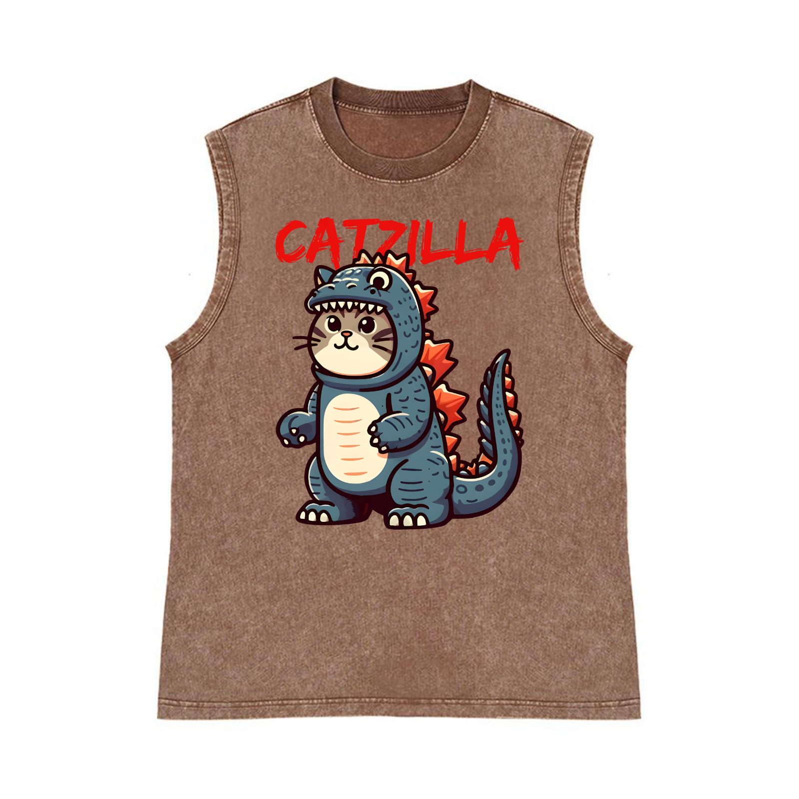 Catzilla Cat Kaiju Pure Cotton Wash-Dyed Sleeveless Tank Top