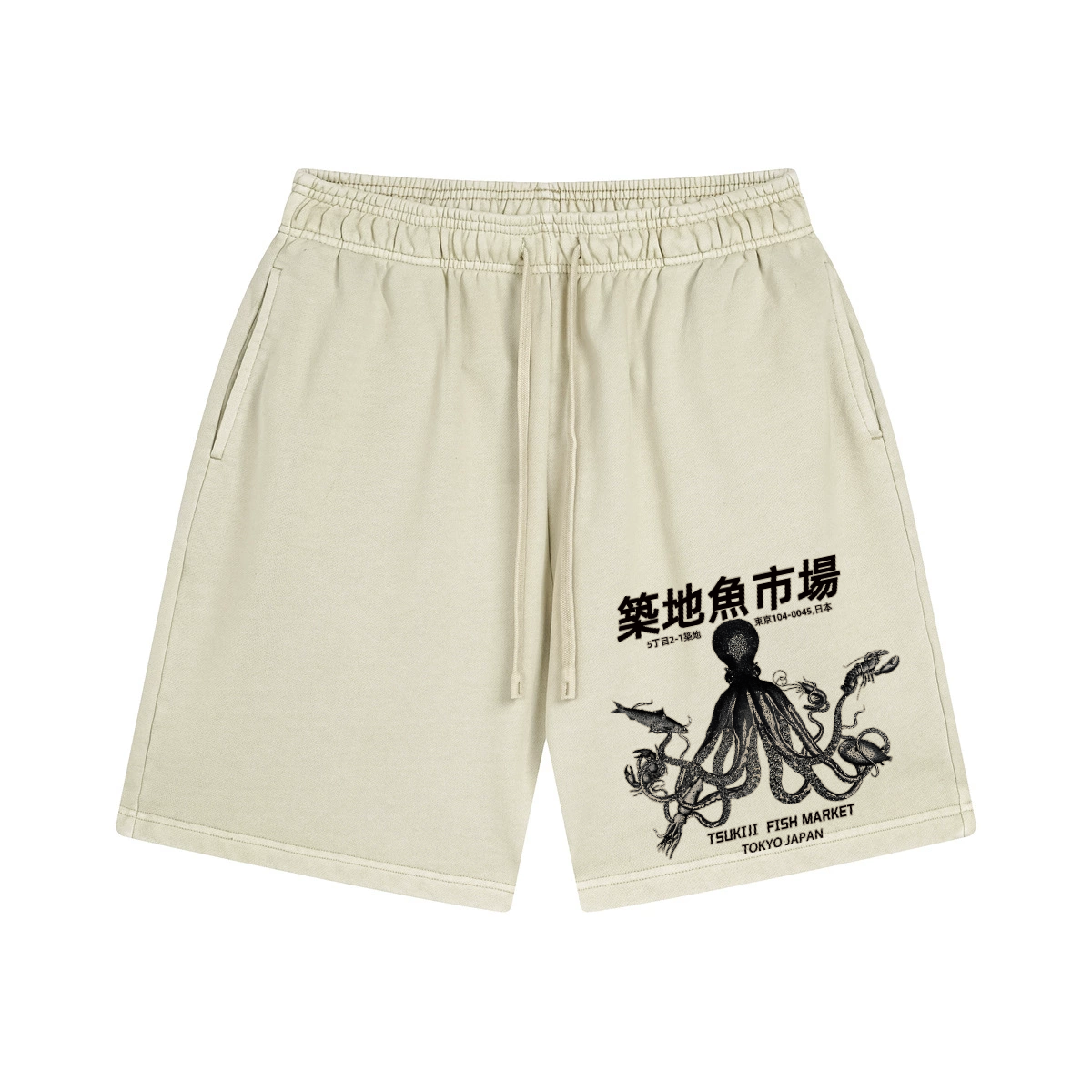Tsukiji Octopus Vintage Pure Thick Cotton Shorts