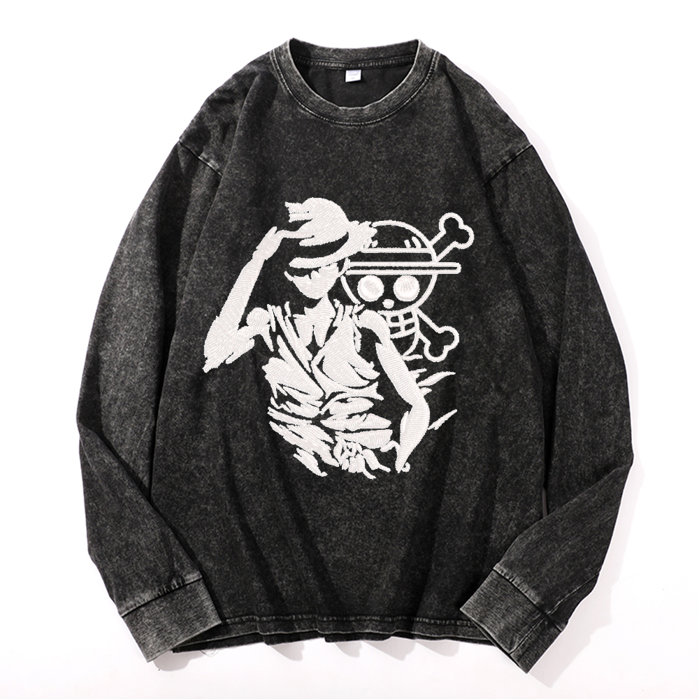 Vintage Cotton Wash Crewneck Long-Sleeve T-Shirt
