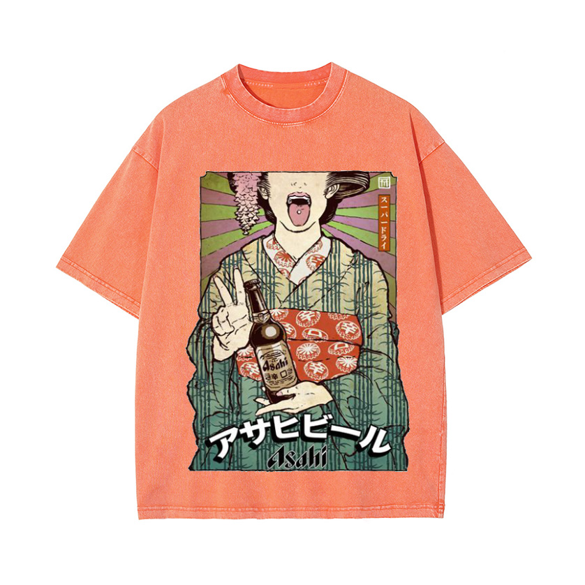 Asahi Breweries Beer Vintage Wash Japanese Design T-Shirt