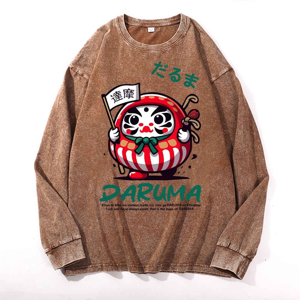 Daruma Vintage Cotton Wash Crewneck Long-Sleeve T-Shirt