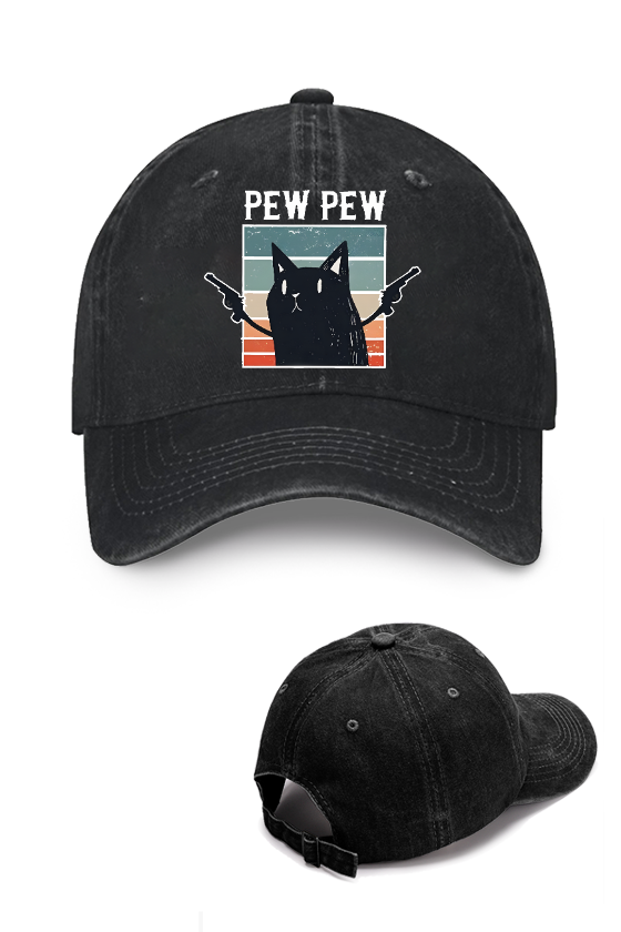 Pew Pew Cat Vintage Cotton Cap