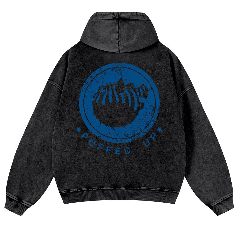 Pufferfish Vintage Washed Cotton Back Art Hoodie