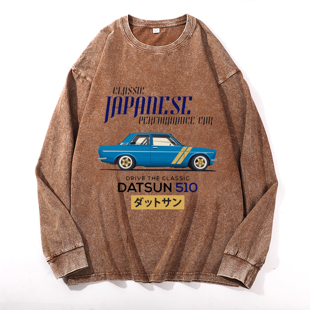 Vintage Cotton Wash Crewneck Long-Sleeve T-Shirt
