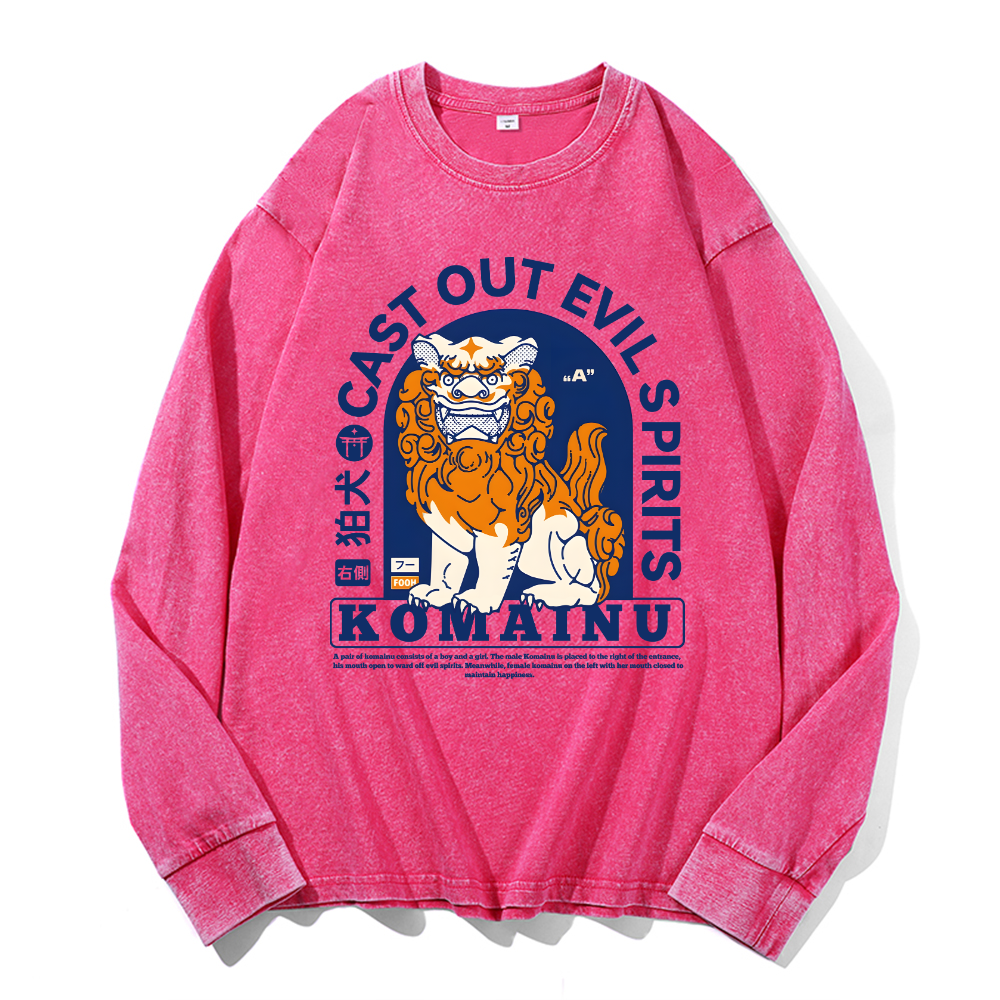 Komainu Vintage Cotton Wash Crewneck Long-Sleeve T-Shirt